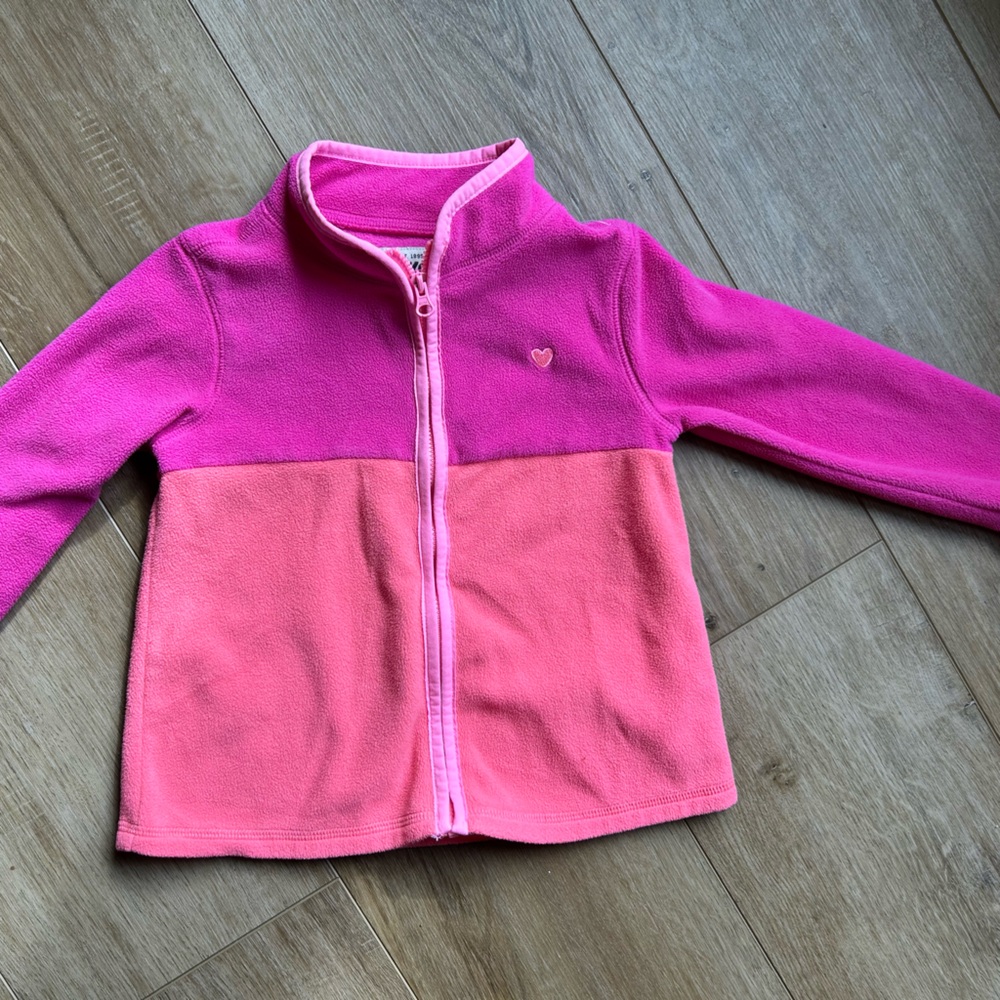 Girls' Colorblock Pink Fleece Jacket - Soft Zip Front